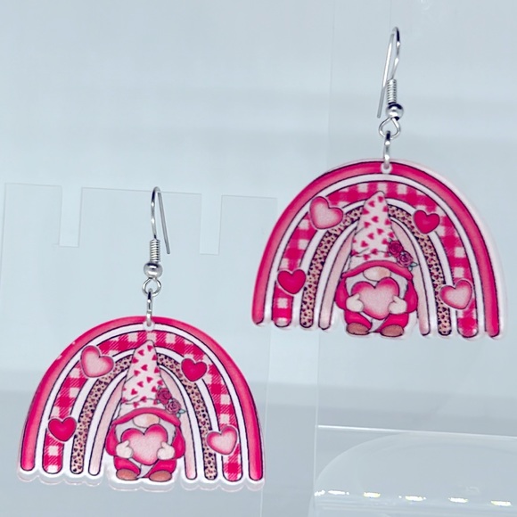 Fashion Jewelry Jewelry - Pink Acrylic Gnome Rainbow Dangle Earrings Fashion Jewelry